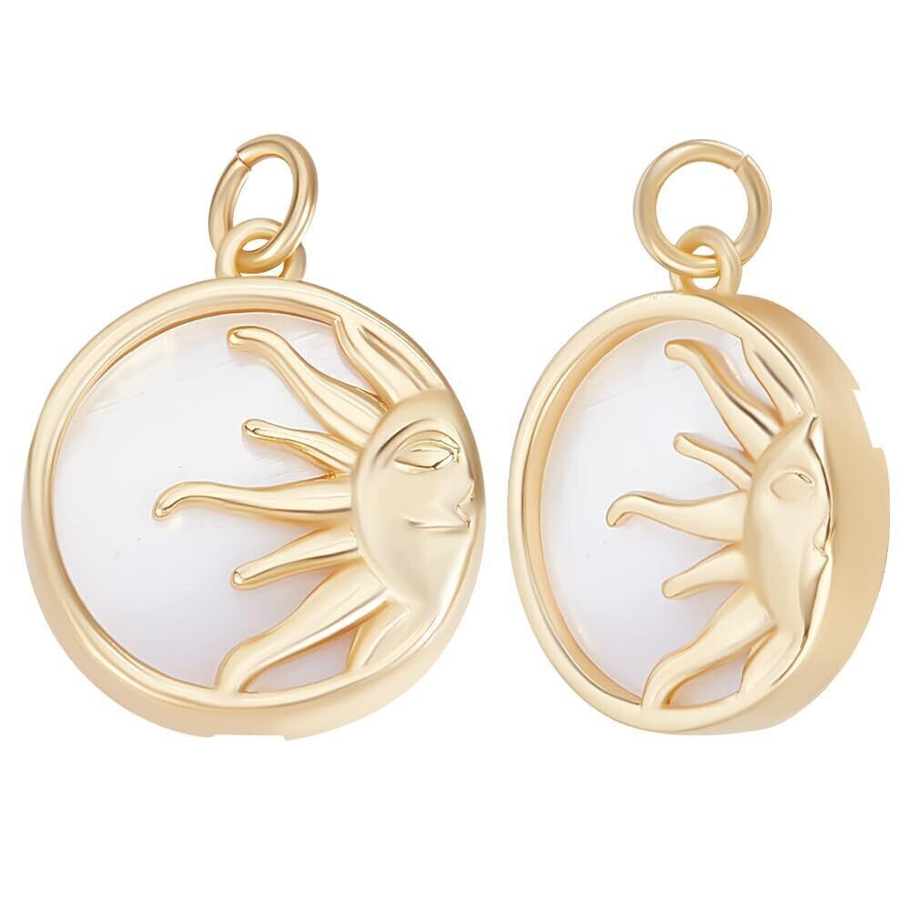4719 1 Box 5Pcs Sun Charms 18K Gold Plated Brass Natural Shell Flat Round